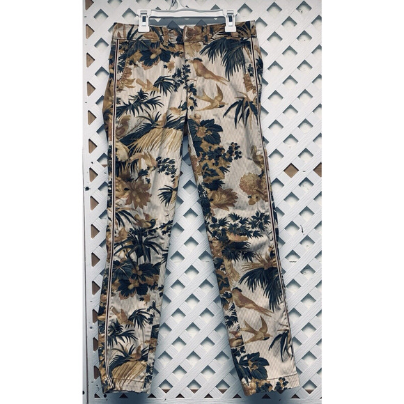 25P Chino by Anthropologie Tropical Bird Pants Dress Stripe Tan Relaxed Stretch - Picture 5 of 16